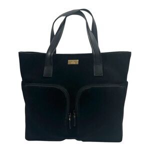 Gucci Black Authentic w serial # Suede Leather Strap Tote Handbag GG Suede